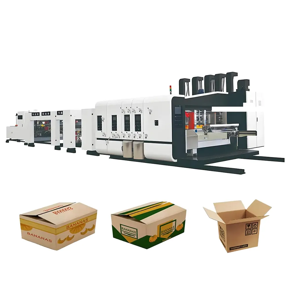 Full-auto Flexo Carton box printing gluer stitcher line